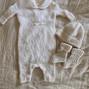 Ralph Lauren White Cable Knit Baby Footie Set